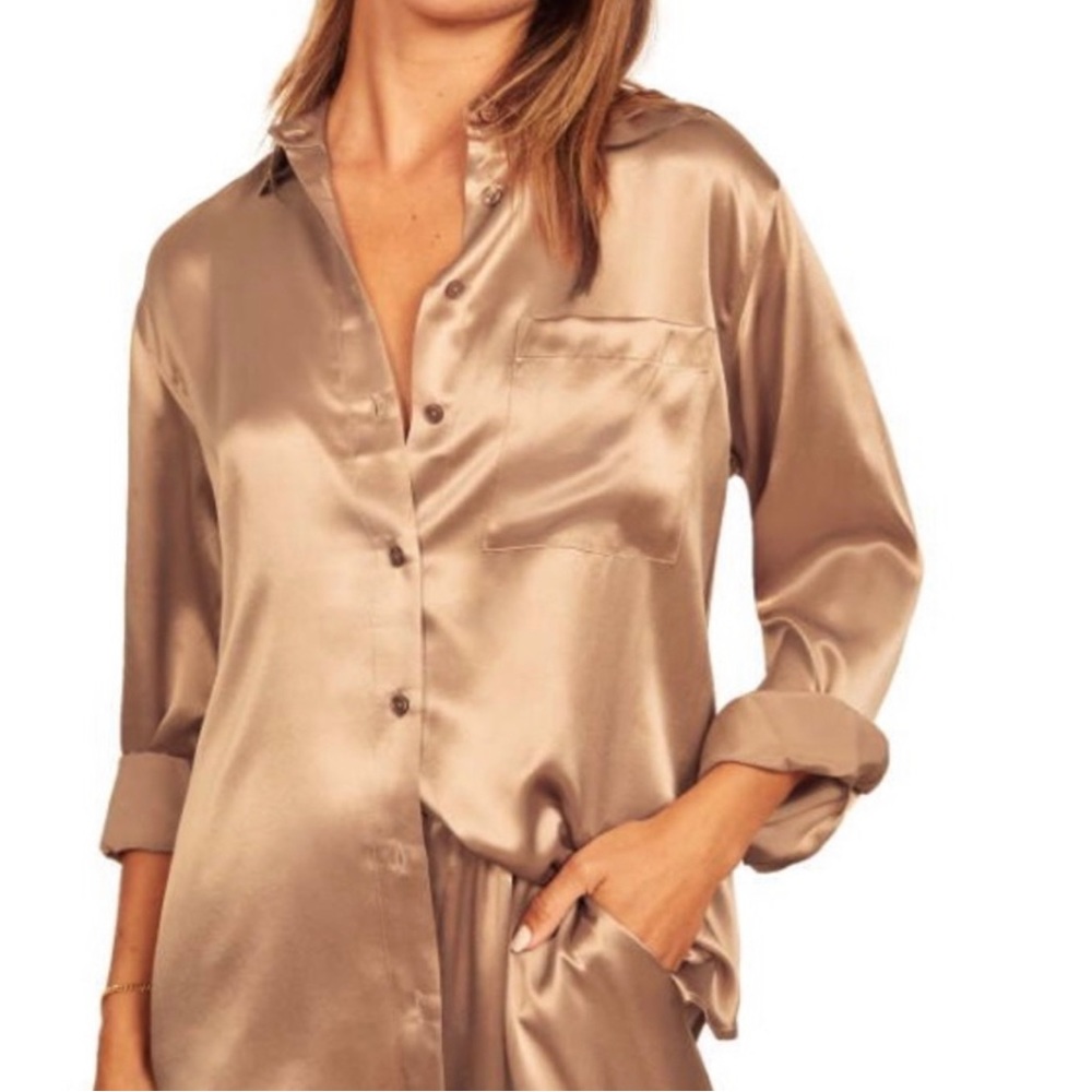 Fiore Silk Button-Up Shirt - Size Small